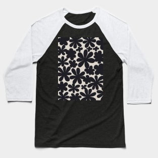 Black Flowers Pattern Baseball T-Shirt